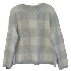 Storia Pullover Knit Sweater Crew Neck Gorpcore Preppy Fall Plaid Grey White M